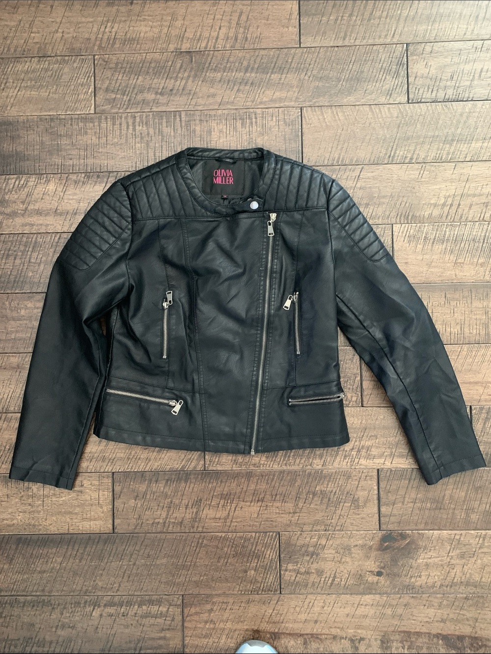 Olivia Miller Black Quilted Faux Leather Moto Jacket
